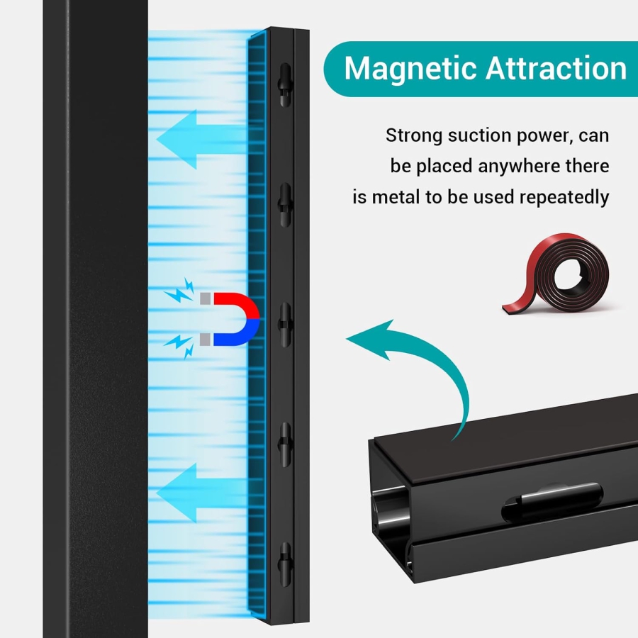 Magnetic Canalina Passacavi Nera Set da 4 per Scrivania & TV (4x 40cm) (Gestione cavi innovativa: Magnetica, Autoadesiva o Avvitabile – Con fori grandi migliorati.)