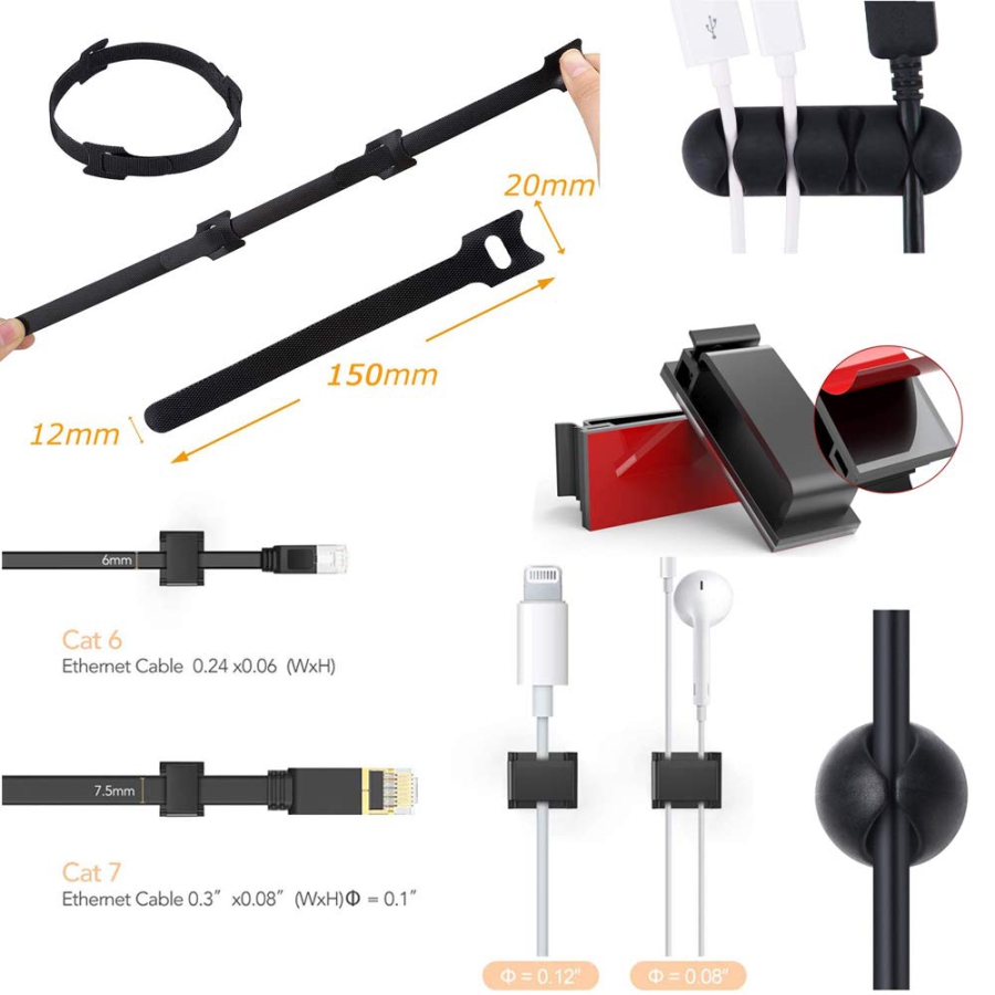 MiuCo Kit Gestione Cavi Scrivania (100 Pezzi) – L