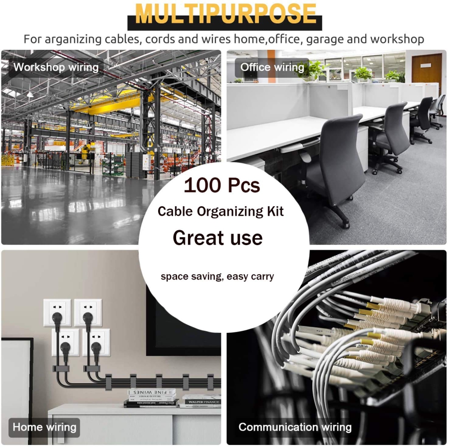 MiuCo Kit Gestione Cavi Scrivania (100 Pezzi) – L