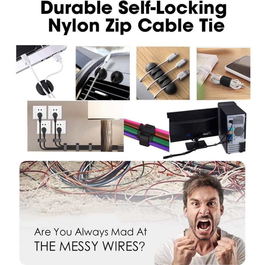 MiuCo Kit Gestione Cavi Scrivania (100 Pezzi) – L