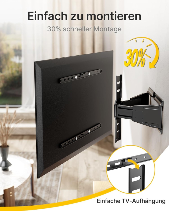 monTEK Supporto TV a Parete Ultra Slim per 43-90 Pollici (Solo 2 cm di distanza dal muro) (Design estremamente piatto (0,77") con braccio snodato Full-Motion – Carico 50 kg, VESA 600x400.)