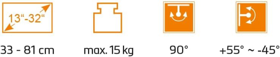 My Wall HC1-1L Supporto TV a Parete per Camper & Roulotte (13-32 Pollici) – Bloccabile & Compatto (Viaggiare sicuri grazie al blocco: Supporto a 1 snodo, Inclinabile 55° & Girevole – Per schermi 33-81 cm – 20 anni di garanzia.)