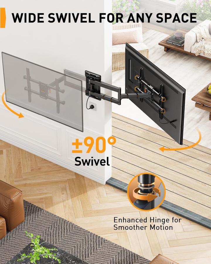 Perlegear Supporto TV a Parete Extra Lungo Estensione 70cm per 32-65 Pollici (Max. 60 kg) (Supporto Angolare Full Motion con braccio da 700mm – Girevole ±90°, Inclinabile & VESA 400x400.)