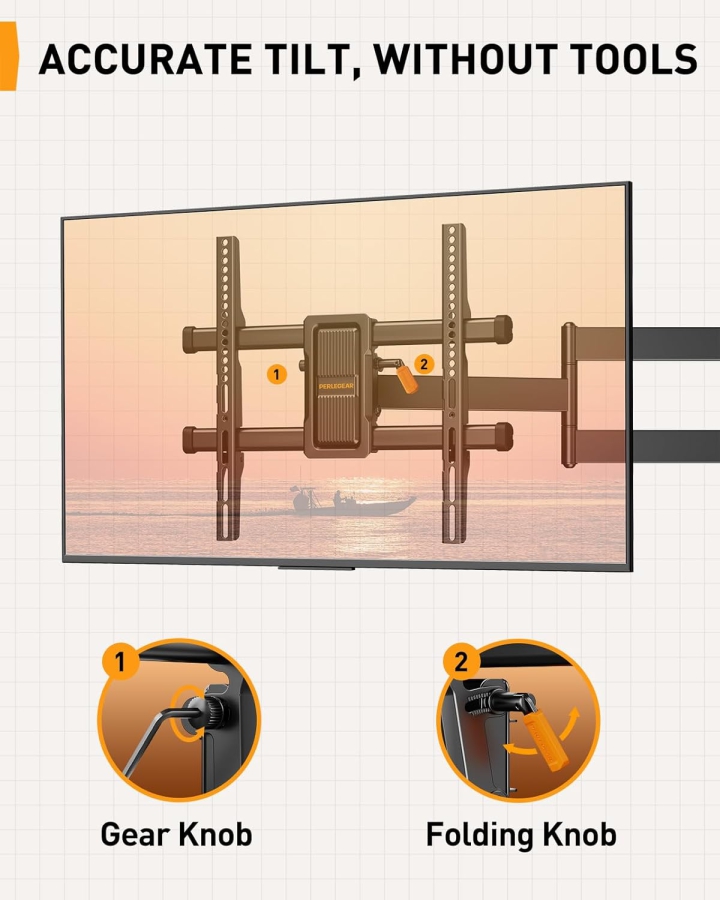 Perlegear Supporto TV a Parete Extra Lungo Estensione 70cm per 32-65 Pollici (Max. 60 kg) (Supporto Angolare Full Motion con braccio da 700mm – Girevole ±90°, Inclinabile & VESA 400x400.)