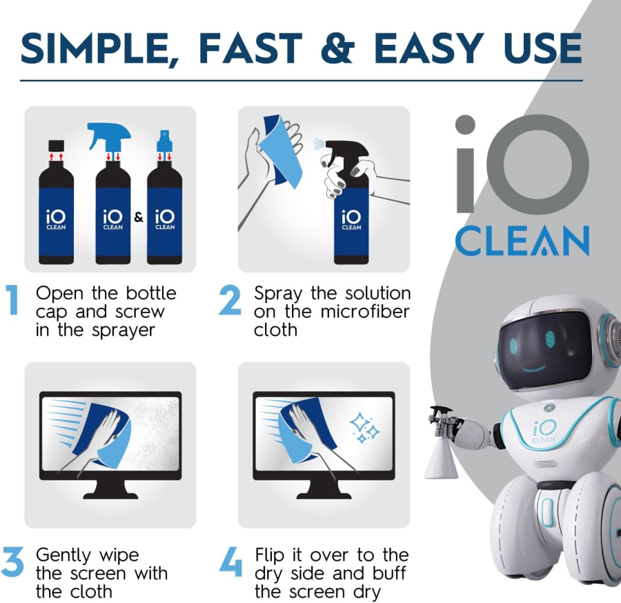 Premium Kit Spray Pulizia Schermo (473ml) incl. Panno in Microfibra (Cura senza aloni per monitor LCD, OLED & VESA – Formula senza alcol per il tuo setup.)