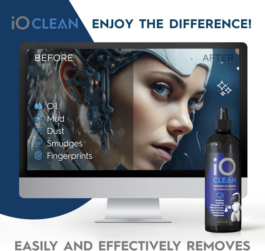 Premium Kit Spray Pulizia Schermo (473ml) incl. Panno in Microfibra (Cura senza aloni per monitor LCD, OLED & VESA – Formula senza alcol per il tuo setup.)