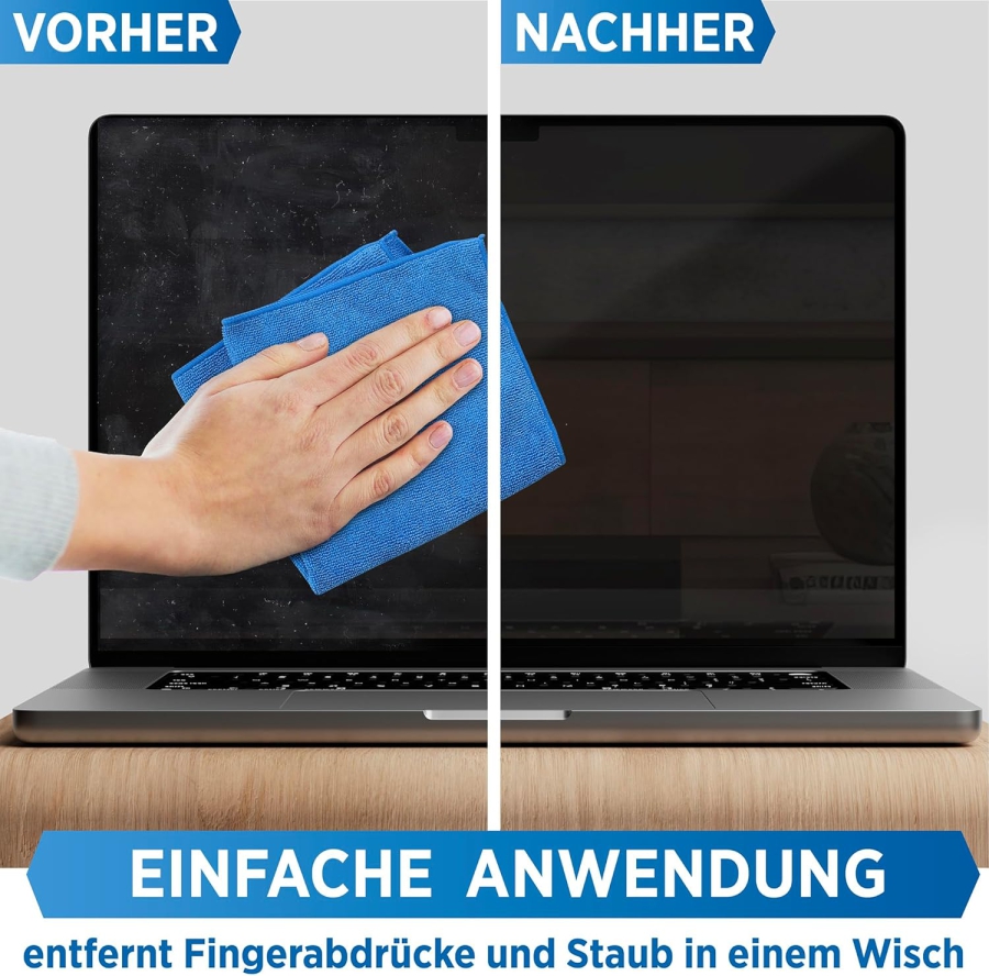 PRINOX Kit Pulizia Schermo 250ml con Panno in Microfibra & Pennello (Made in Germany: Cura senza aloni per monitor LCD, OLED & VESA – Rimuove grasso & impronte digitali.)