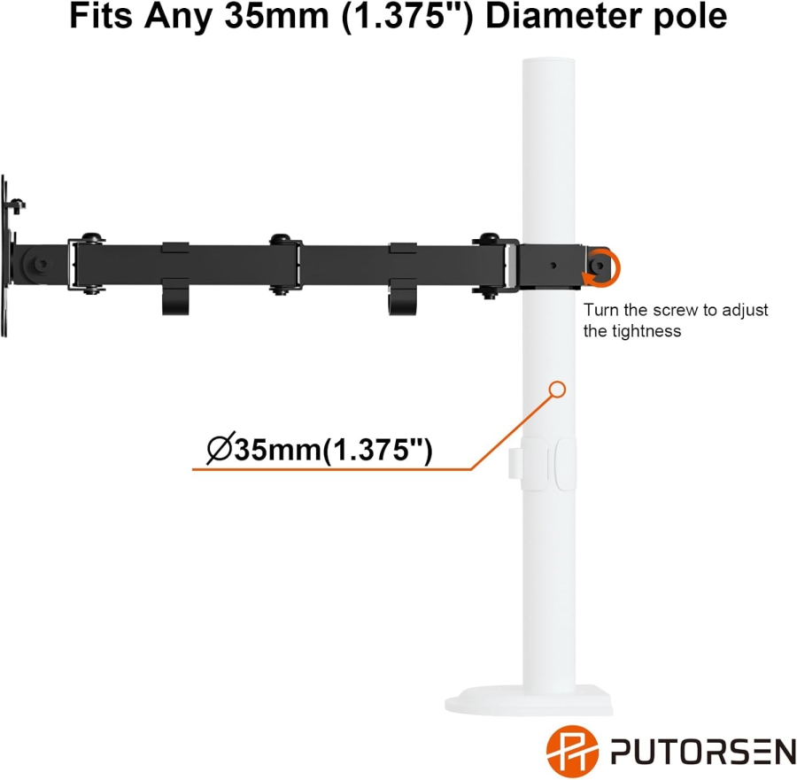 PUTORSEN Braccio Monitor Singolo per Estensione (per Aste da 3,5 cm) – Senza Base (Braccio aggiuntivo per supporti monitor esistenti – VESA 75/100, carico fino a 9 kg & Completamente mobile.)