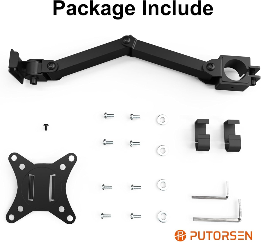 PUTORSEN Braccio Monitor Singolo per Estensione (per Aste da 3,5 cm) – Senza Base (Braccio aggiuntivo per supporti monitor esistenti – VESA 75/100, carico fino a 9 kg & Completamente mobile.)