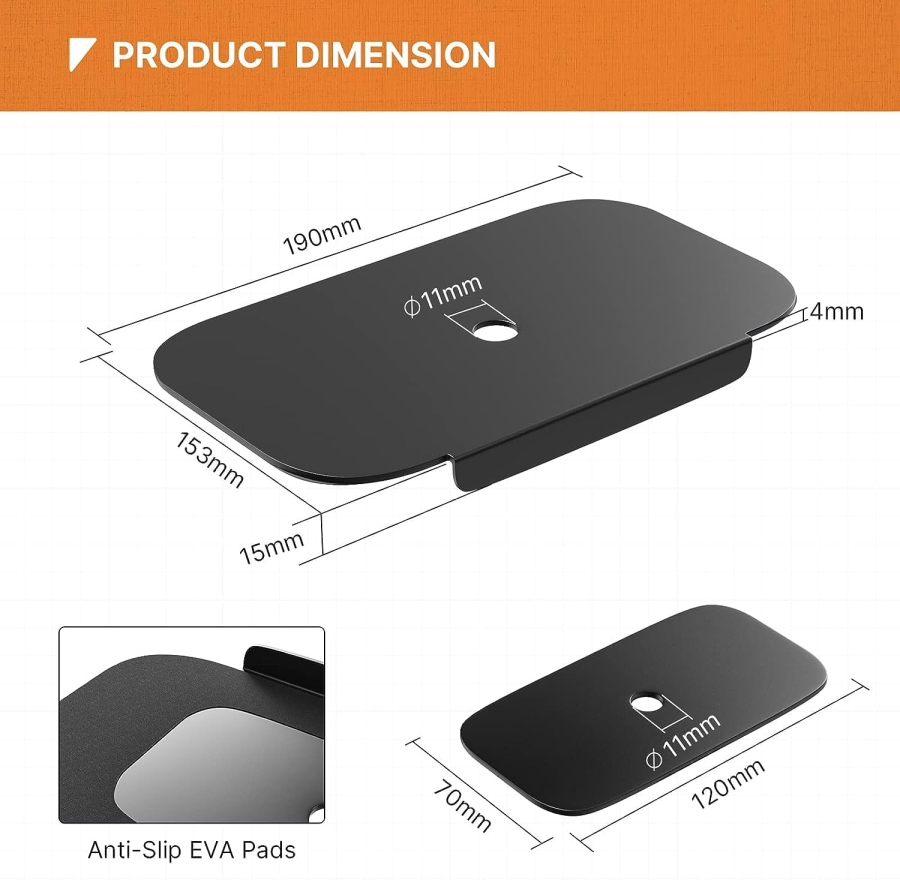 PUTORSEN Piastra di Rinforzo per Supporto Monitor per Piani Sottili e in Vetro (Acciaio) (Piastra protettiva per la distribuzione del peso dei bracci monitor – Adatta per morsetti e montaggio tramite occhiello.)