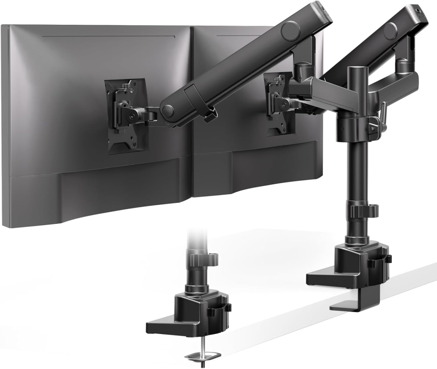 PUTORSEN Supporto da Tavolo Doppio Monitor per Schermi 17–35 Pollici (Supporto Ergonomico a Molla a Gas per Due Monitor fino a 12 kg Ciascuno)