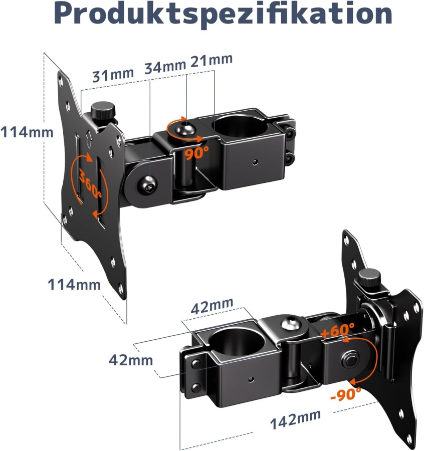 PUTORSEN Supporto Universale in Acciaio per Supporti Monitor (17-32 Pollici, Asta 3,5 cm) (Braccio singolo robusto fino a 10 kg – VESA 75x75/100x100 mm, Inclinabile, Girevole & Ruotabile a 360°.)