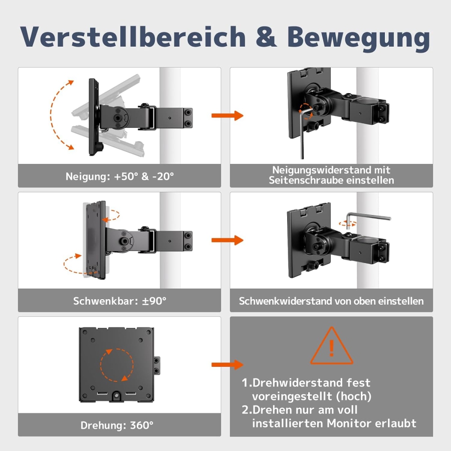 PUTORSEN Supporto Universale in Acciaio per Supporti Monitor (17-32 Pollici, Asta 3,5 cm) (Braccio singolo robusto fino a 10 kg – VESA 75x75/100x100 mm, Inclinabile, Girevole & Ruotabile a 360°.)