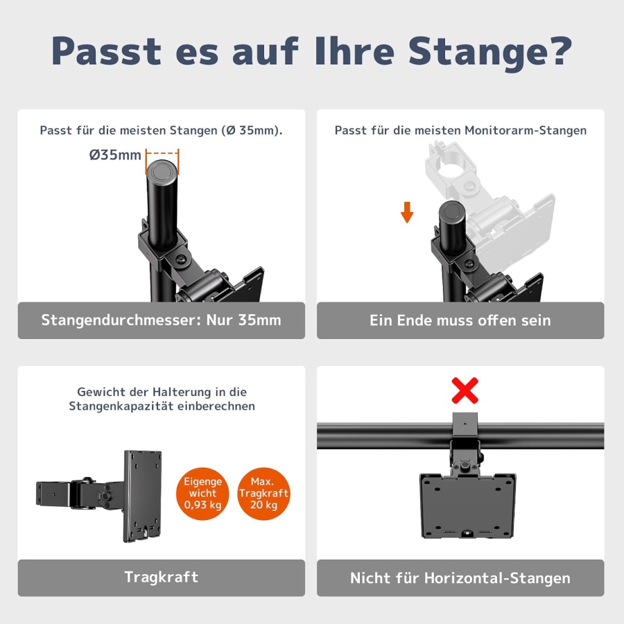 PUTORSEN Supporto Universale in Acciaio per Supporti Monitor (17-32 Pollici, Asta 3,5 cm) (Braccio singolo robusto fino a 10 kg – VESA 75x75/100x100 mm, Inclinabile, Girevole & Ruotabile a 360°.)