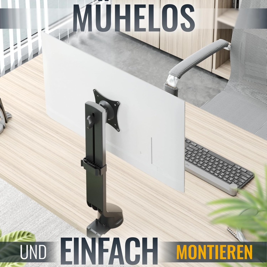RICOO Braccio per Monitor 13–32" | regolabile in altezza (Robusto Supporto Monitor con Morsetto da Tavolo per Display fino a 7 kg – Regolabile in Altezza e Girevole)