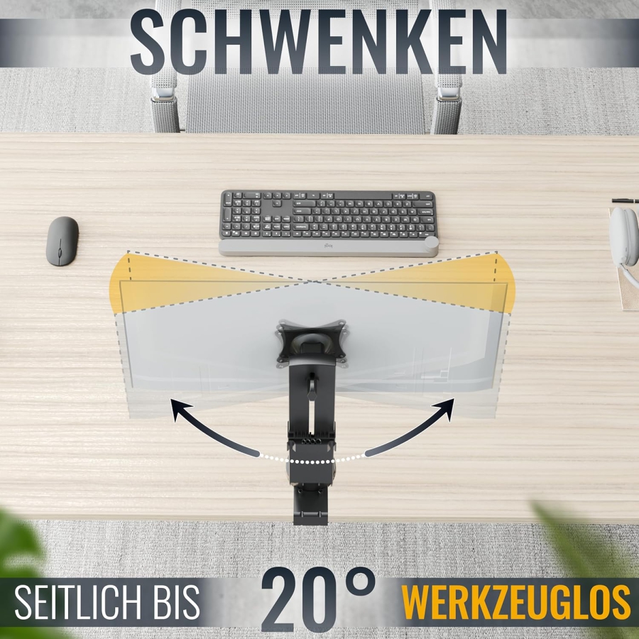 RICOO Braccio per Monitor 13–32" | regolabile in altezza (Robusto Supporto Monitor con Morsetto da Tavolo per Display fino a 7 kg – Regolabile in Altezza e Girevole)