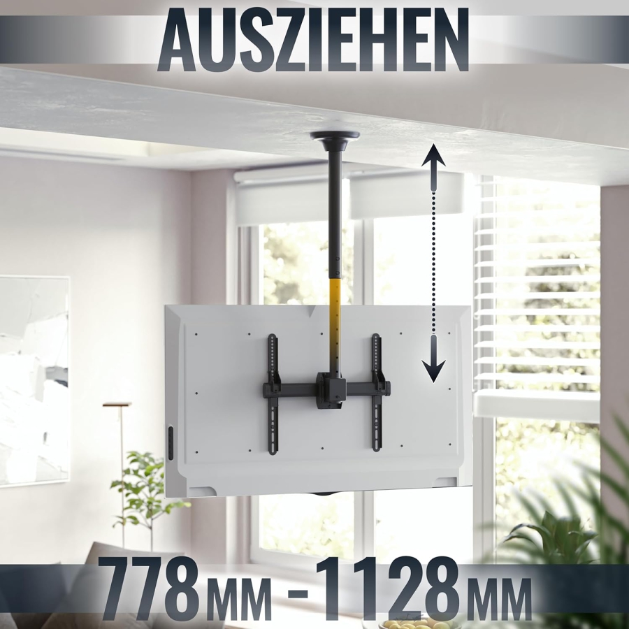 RICOO Supporto da Soffitto per TV (D0244) per Televisori da 32–55 Pollici (Robusto supporto da soffitto fino a 50 kg di portata – Girevole a 360°, Inclinabile & Regolabile in altezza.)