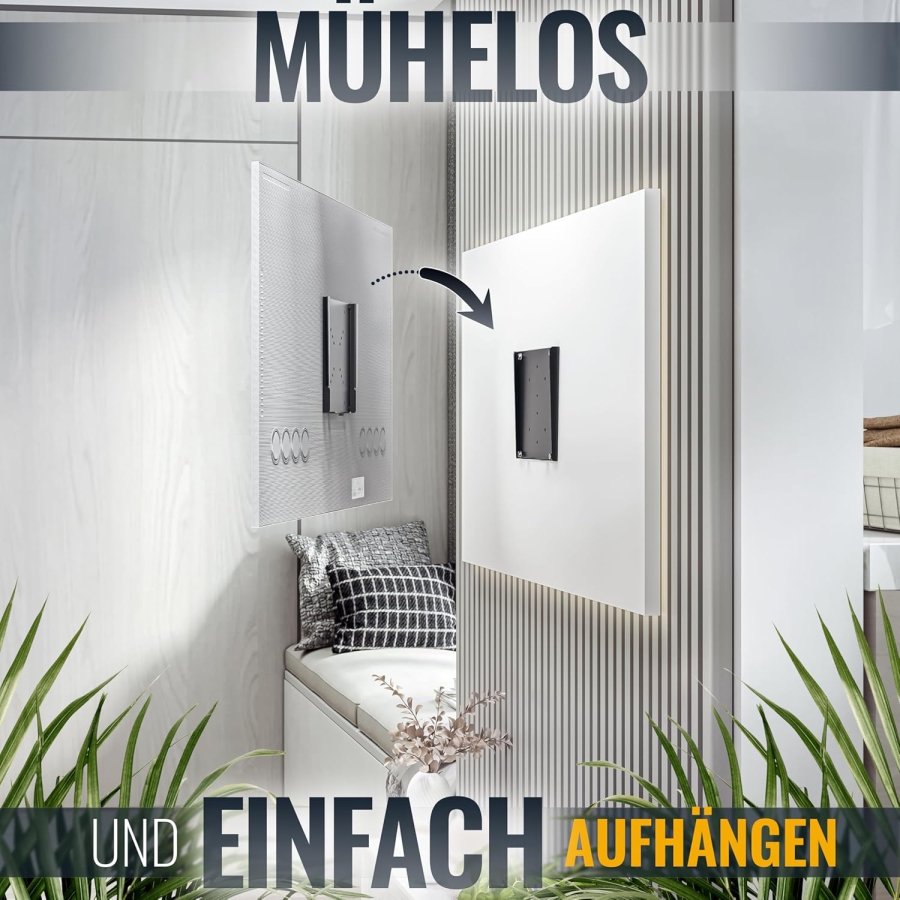 RICOO Supporto TV a Parete Ultra Slim F0522 per Schermi Piatti da 32-55 Pollici (Supporto monitor fisso estremamente piatto (14mm distanza dalla parete) – VESA fino a 200x200, portata 30kg.)