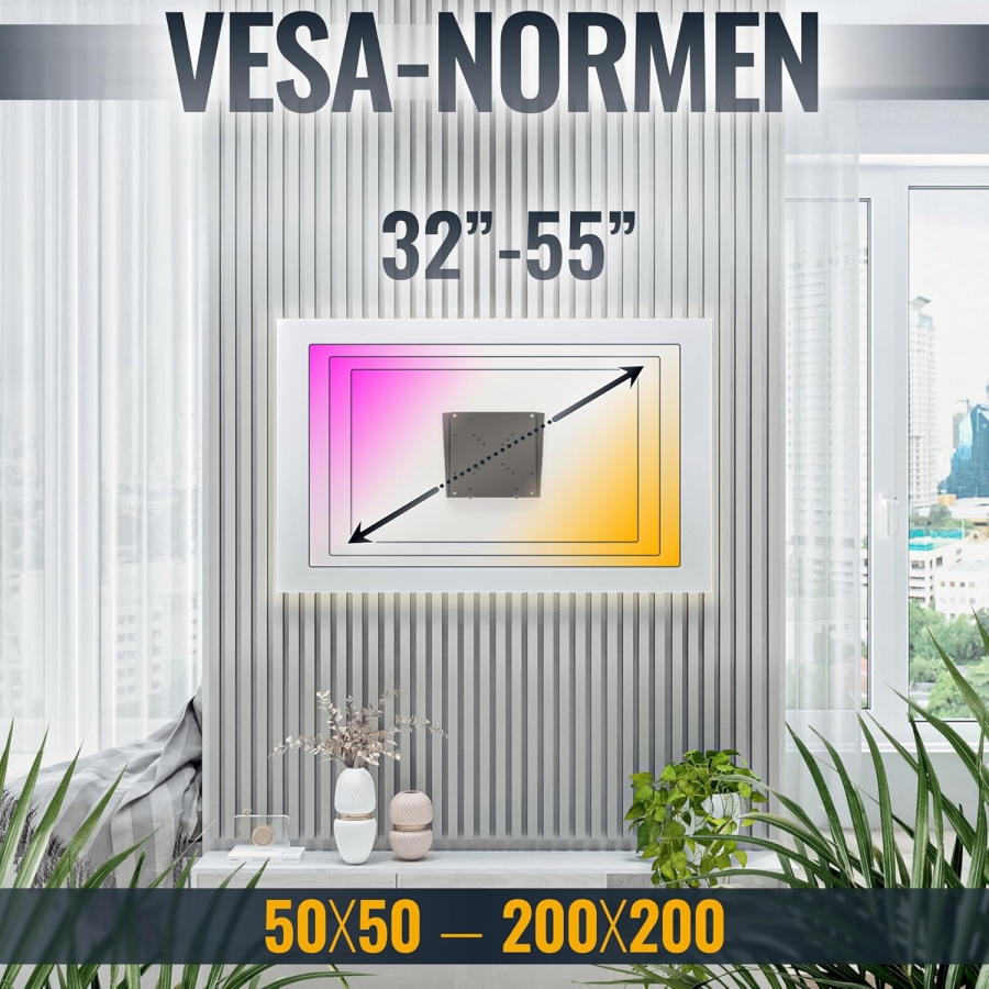 RICOO Supporto TV a Parete Ultra Slim F0522 per Schermi Piatti da 32-55 Pollici (Supporto monitor fisso estremamente piatto (14mm distanza dalla parete) – VESA fino a 200x200, portata 30kg.)