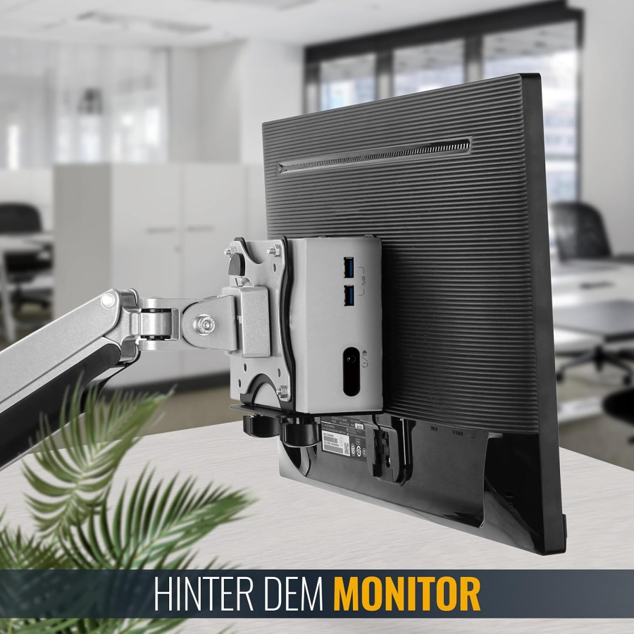 RICOO Supporto Universale per Mini PC (TRH-01) per VESA, Parete & Sottoscrivania (Supporto in acciaio regolabile per Thin Client & Intel NUC (17–70 mm) fino a 5 kg – Incl. cinghia di sicurezza)