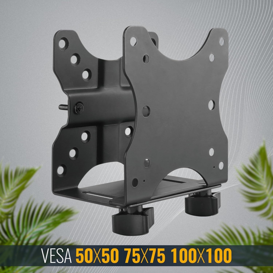 RICOO Supporto Universale per Mini PC (TRH-01) per VESA, Parete & Sottoscrivania (Supporto in acciaio regolabile per Thin Client & Intel NUC (17–70 mm) fino a 5 kg – Incl. cinghia di sicurezza)