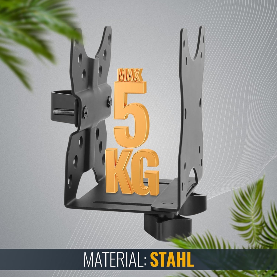 RICOO Supporto Universale per Mini PC (TRH-01) per VESA, Parete & Sottoscrivania (Supporto in acciaio regolabile per Thin Client & Intel NUC (17–70 mm) fino a 5 kg – Incl. cinghia di sicurezza)