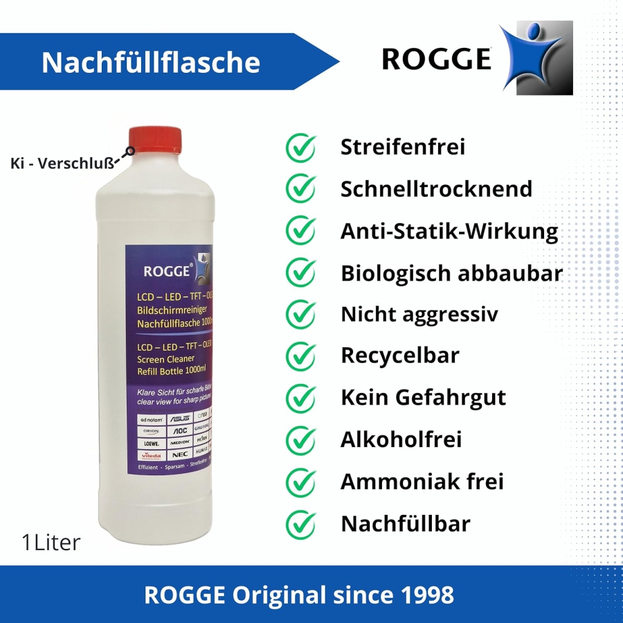 ROGGE 1l Flacone di Ricarica Detergente Schermo – L