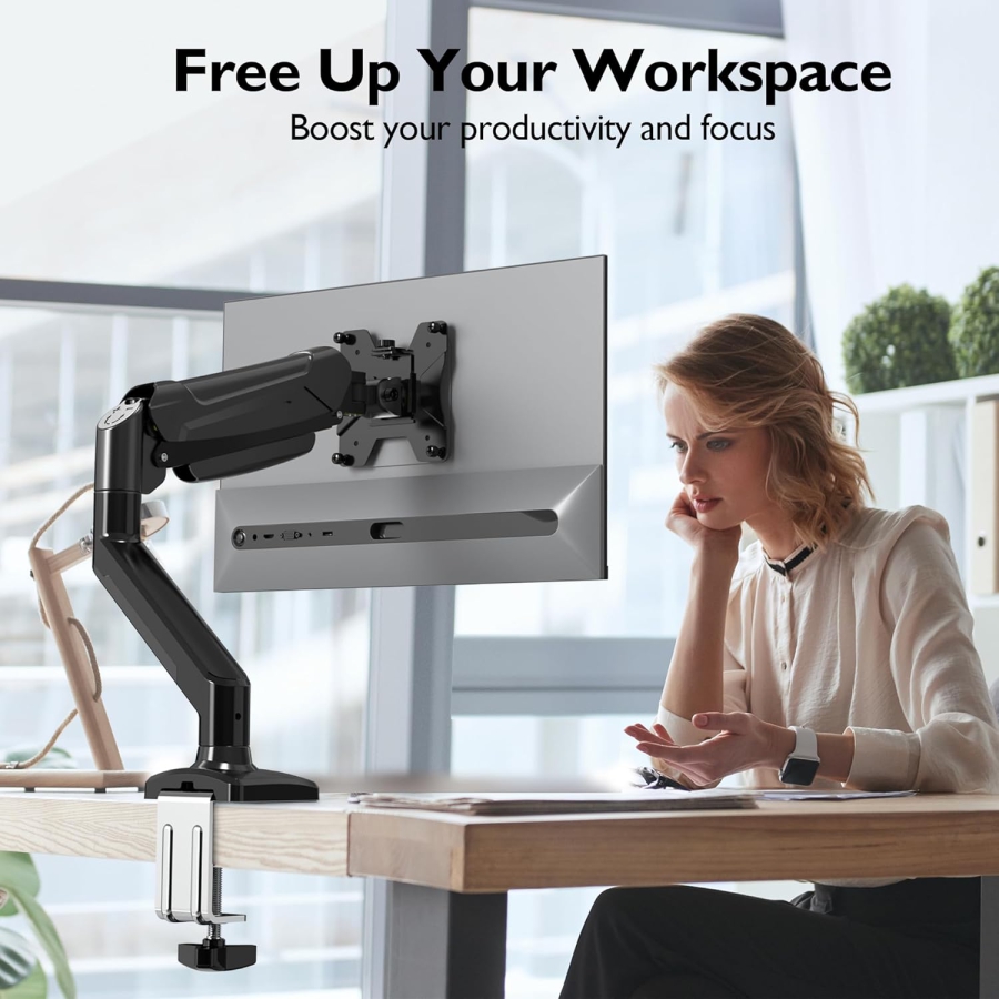 Supporto per monitor BONTEC per schermi da 13-32 pollici. Supporta pesi da 3 a 9 kg, braccio con molla a gas, inclinabile, orientabile, girevole, supporto ergonomico per monitor 1 con passacavi, VESA 75/100 mm.