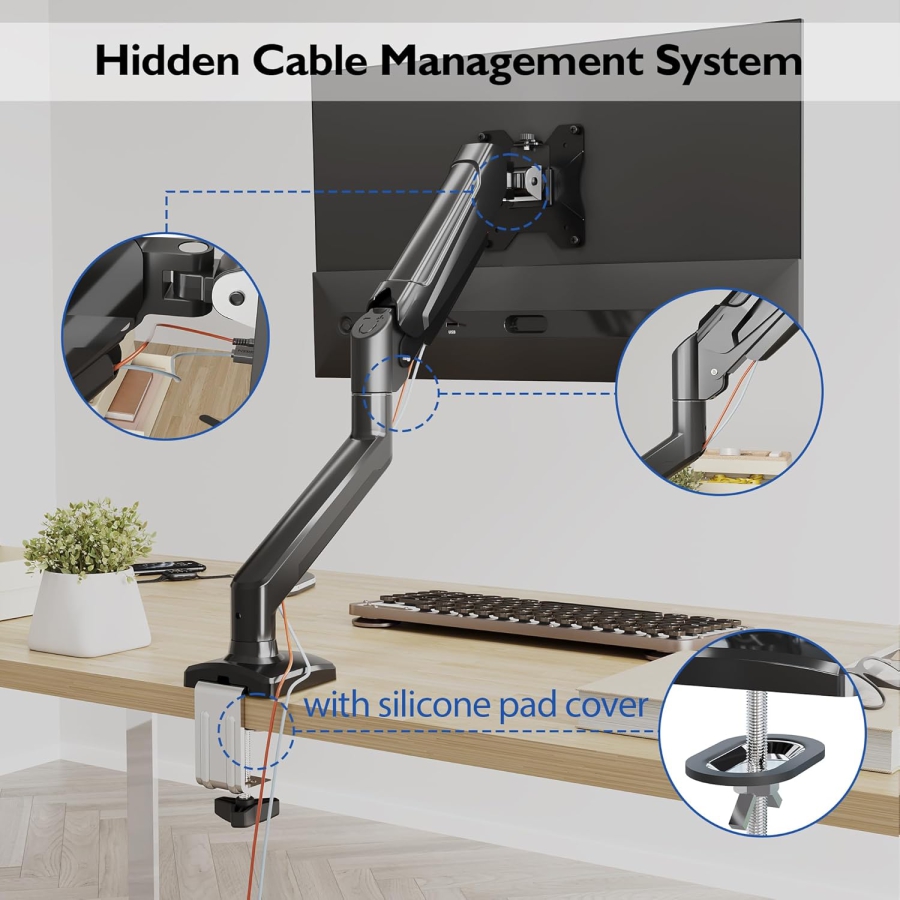 Supporto per monitor BONTEC per schermi da 13-32 pollici. Supporta pesi da 3 a 9 kg, braccio con molla a gas, inclinabile, orientabile, girevole, supporto ergonomico per monitor 1 con passacavi, VESA 75/100 mm.