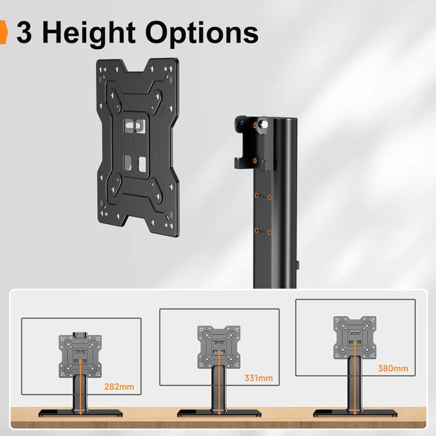 Supporto Universale per TV & Monitor per 17–43 Pollici (Inclinabile & Regolabile in Altezza) (Elegante supporto da tavolo con base in vetro di sicurezza per schermi fino a 40 kg – VESA max. 200x200 mm.)