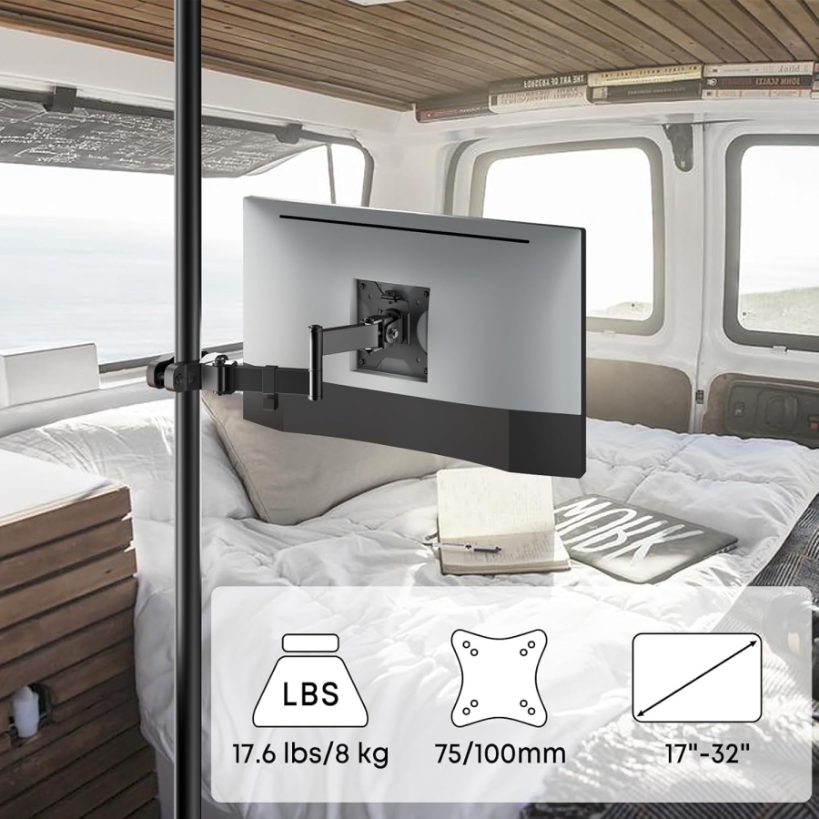 Supporto VESA Universale da Palo per Schermi 17-32 Pollici (Ø 28-60 mm) (Braccio articolato flessibile per estensione – Carico fino a 8 kg, Inclinabile, Orientabile & Ruotabile a 360°.)