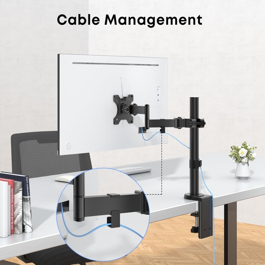 Supporto VESA Universale da Palo per Schermi 17-32 Pollici (Ø 28-60 mm) (Braccio articolato flessibile per estensione – Carico fino a 8 kg, Inclinabile, Orientabile & Ruotabile a 360°.)