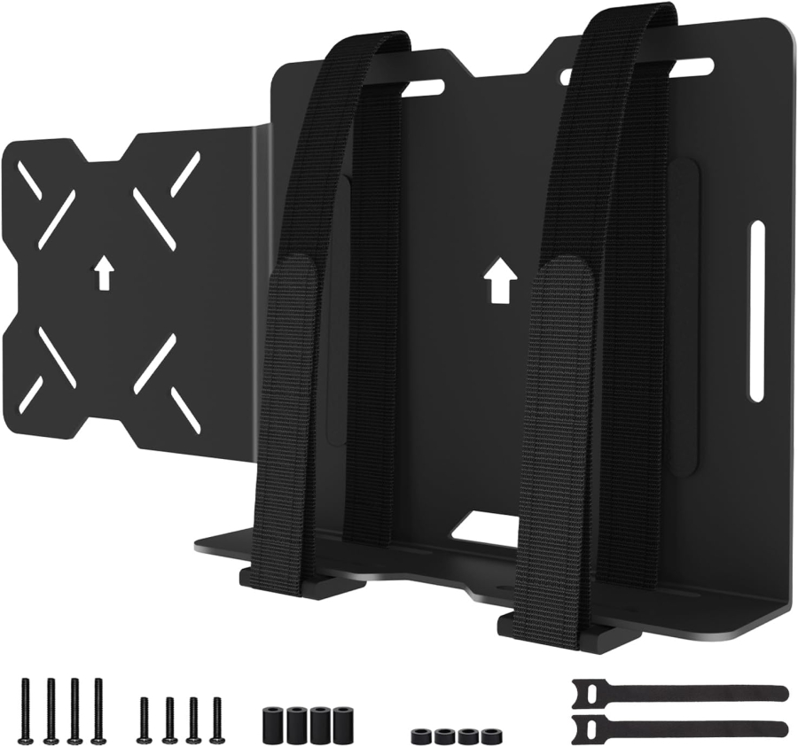 Supporto VESA Universale per Mini PC, Modem & Thin Client (Dell, HP, Lenovo) (Supporto a cinghia regolabile per dispositivi fino a 50 cm di circonferenza – Montaggio su braccio monitor o retro)