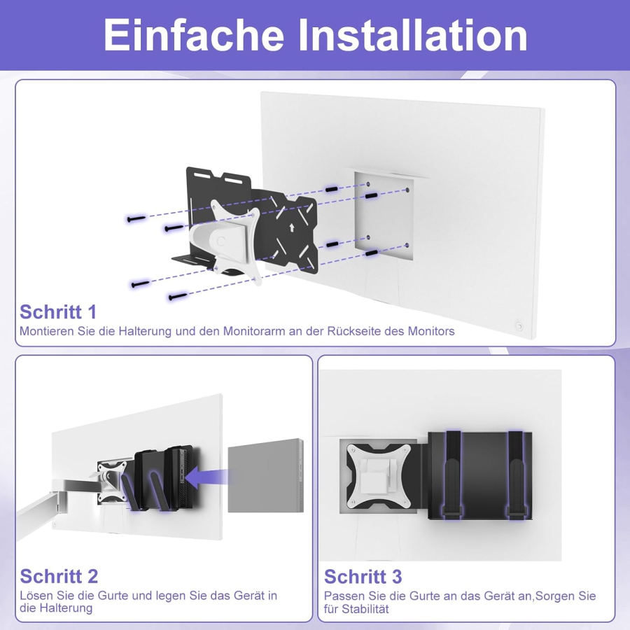 Supporto VESA Universale per Mini PC, Modem & Thin Client (Dell, HP, Lenovo) (Supporto a cinghia regolabile per dispositivi fino a 50 cm di circonferenza – Montaggio su braccio monitor o retro)