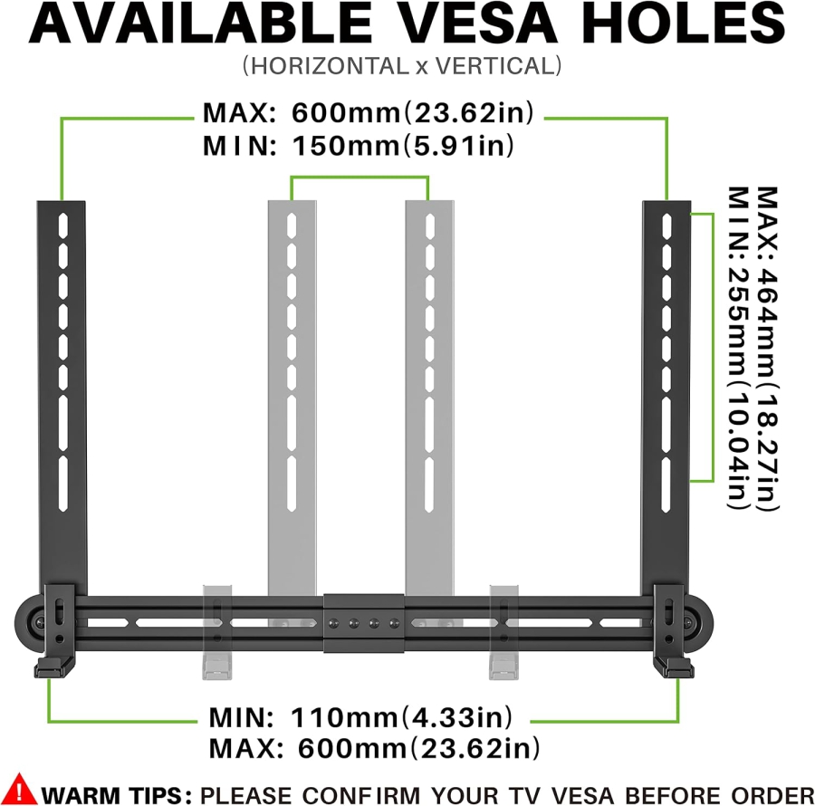 USX-MOUNT Supporto Universale Soundbar per Soundbar con & senza Fori (Supporto TV & a Parete regolabile con base antiscivolo (87,5–154 mm) fino a 6 kg di carico.)