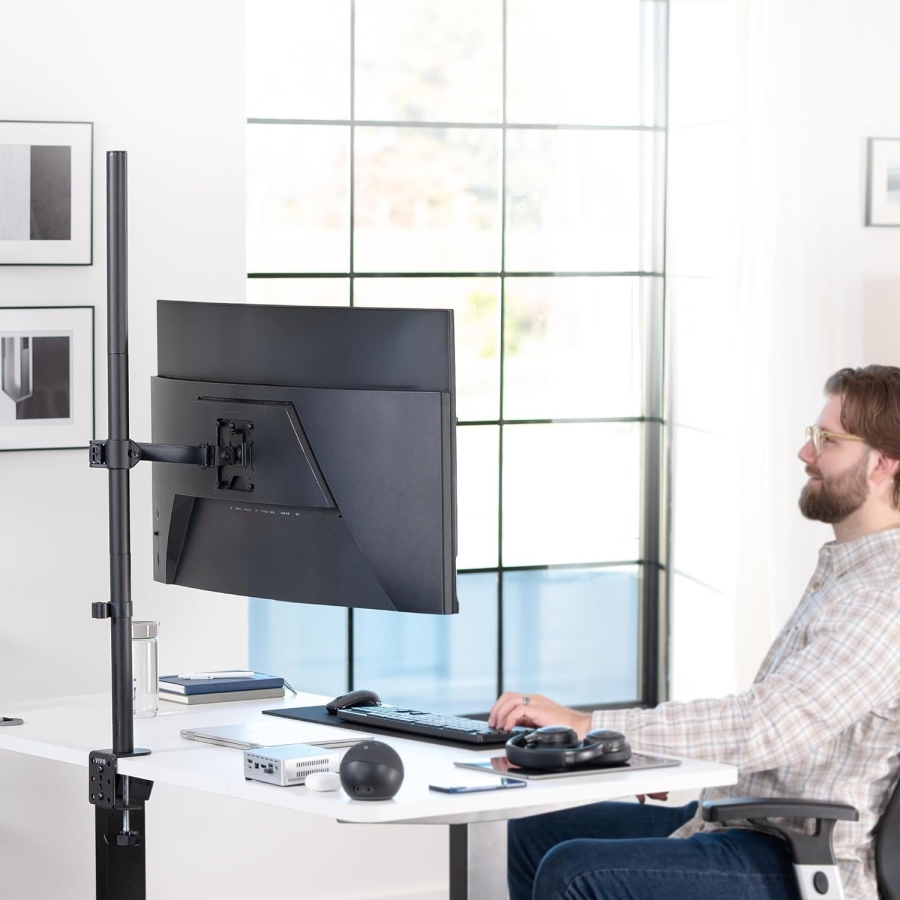 VIVO Braccio per Monitor 13–32" | Asta da 99 cm (Soluzione Ergonomica per Postazioni di Lavoro Seduto-In Piedi: Piantana da 1010 mm per Regolazione Flessibile dell