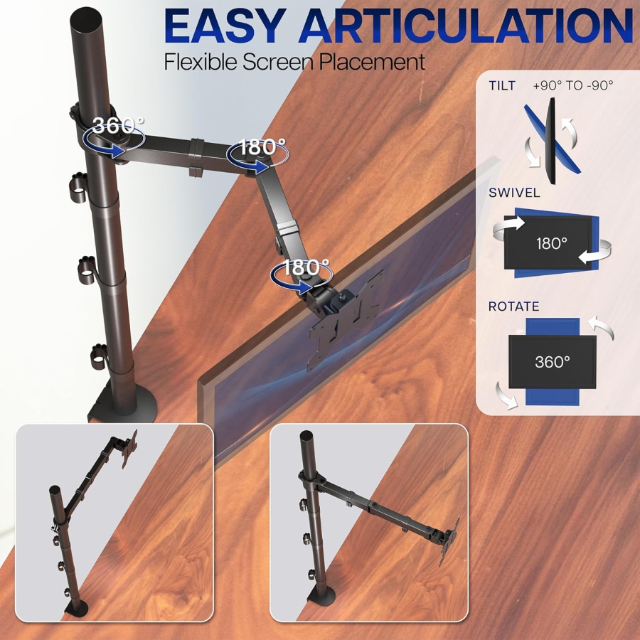 VIVO Braccio per Monitor 13–32" | Asta da 99 cm (Soluzione Ergonomica per Postazioni di Lavoro Seduto-In Piedi: Piantana da 1010 mm per Regolazione Flessibile dell