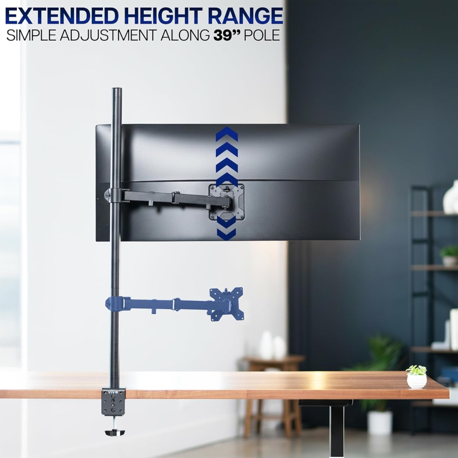 VIVO Braccio per Monitor 13–32" | Asta da 99 cm (Soluzione Ergonomica per Postazioni di Lavoro Seduto-In Piedi: Piantana da 1010 mm per Regolazione Flessibile dell