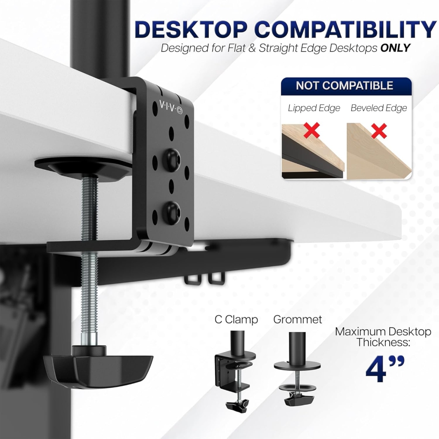 VIVO Braccio per Monitor 13–32" | Asta da 99 cm (Soluzione Ergonomica per Postazioni di Lavoro Seduto-In Piedi: Piantana da 1010 mm per Regolazione Flessibile dell