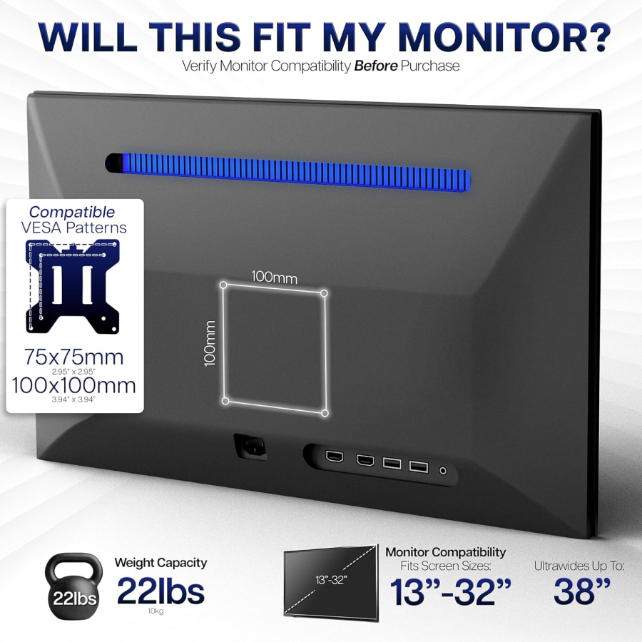 VIVO Braccio per Monitor 13–32" | Asta da 99 cm (Soluzione Ergonomica per Postazioni di Lavoro Seduto-In Piedi: Piantana da 1010 mm per Regolazione Flessibile dell