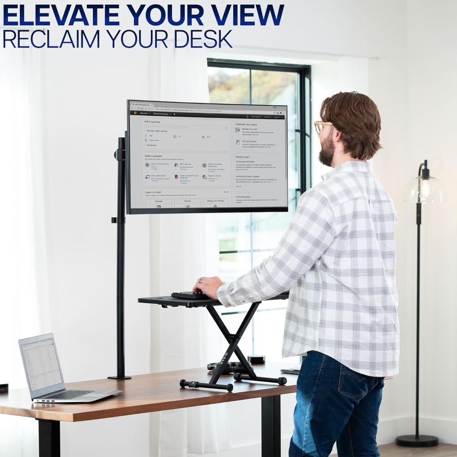 VIVO Braccio per Monitor 13–32" | Asta da 99 cm (Soluzione Ergonomica per Postazioni di Lavoro Seduto-In Piedi: Piantana da 1010 mm per Regolazione Flessibile dell