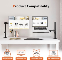 Braccio porta monitor Redbat con supporto ventilato per laptop, completamente regolabile per schermi LCD LED da 13 a 32 pollici e notebook fino a 16 pollici, 2 opzioni di montaggio, inclinazione, rotazione e orientamento