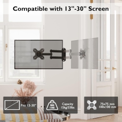 Supporto da parete per monitor PC BONTEC Supporto da parete per TV orientabile/inclinabile per monitor e TV al plasma curvi da 13-30 pollici, VESA 75x75/100x100 mm, fino a 15 kg, livella inclusa