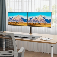 Supporto per monitor BONTEC 2 monitor per schermi piatti e curvi da 13-27 pollici, supporto da tavolo per monitor regolabile in altezza, inclinabile, orientabile, girevole, 10 kg per braccio, VESA 75x75 / 100x100, nero