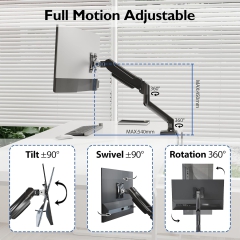 Supporto per monitor BONTEC per schermi da 13-32 pollici. Supporta pesi da 3 a 9 kg, braccio con molla a gas, inclinabile, orientabile, girevole, supporto ergonomico per monitor 1 con passacavi, VESA 75/100 mm.